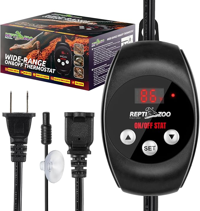 REPTI ZOO Reptile Thermostat Wide Range Temperature Controller Reptile Heat Pad Digital Thermostat Waterproof Seedling Heat Mat Thermostat for Turtles, Lizards, Frogs, Hermit Crabs, Snakes, Plants REPTIZOO