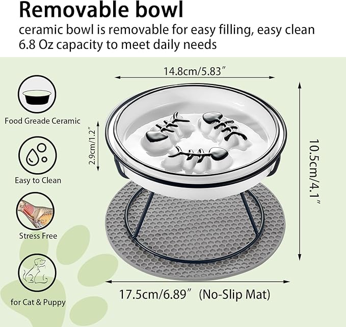 2PCS Slow Feeder Cat Bowl, Raised Cat Bowl Improved Design, Whisker-Fatigue-Free Cat Slow Feeder Bowl, Elevated Cat and Puppy Puzzle Feeder, Anti Vomit and Prevents Obesity, Slow Down Eating Speed - PAWPICO