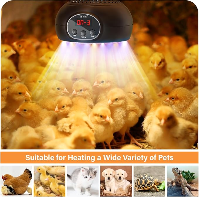 Chicken Coop Heater Lamps,200W-350W-500W Reptile Heating Lamp Upgraded with UVA UVB Ligh 3-6-9-12H Timer,Protable Greenhouse Heater for Outdoor Chicken Coop for Reptile Rabbits Dog Cats (Black) TFNN