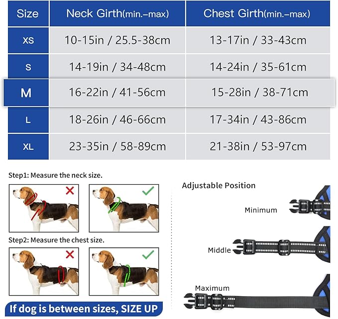 Timos Dog Harness for Medium Dog, No Pull Service Vest with Reflective Strips and Control Handle,No Choke Dog Harness with 2 Metal Rings for Easy Walking,Outdoor Training,Blue, M Timos