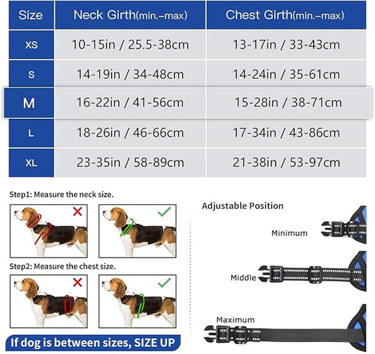 Timos Dog Harness for Medium Dog, No Pull Service Vest with Reflective Strips and Control Handle,No Choke Dog Harness with 2 Metal Rings for Easy Walking,Outdoor Training,Blue, M Timos