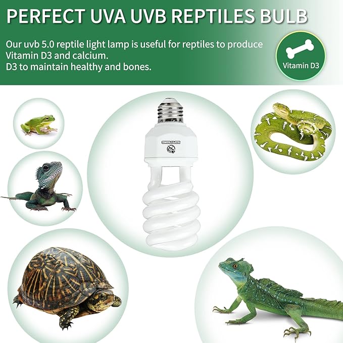 UVA UVB Reptile Light 23W 5.0,Tropical & Sub-Tropical Terrarium Compact Fluorescent Lamp,UVB Reptile Light Bulb for Snake,Chameleons,Iguanas,Turtles REPTIHOME