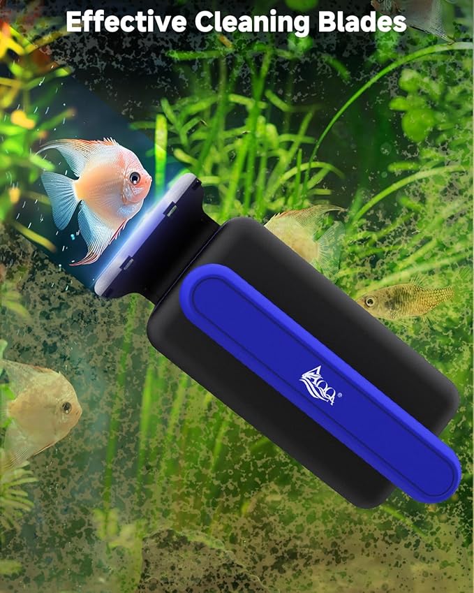 AQQA Magnetic Aquarium Fish Tank Glass Cleaner, Dual-Blades Algae Scraper Glass Cleaner Scrubber, Double Side Floating Aquarium Magnetic Brush for 0.2-0.4 Inch Thick Glass Aquariums Tank (M) AQQA
