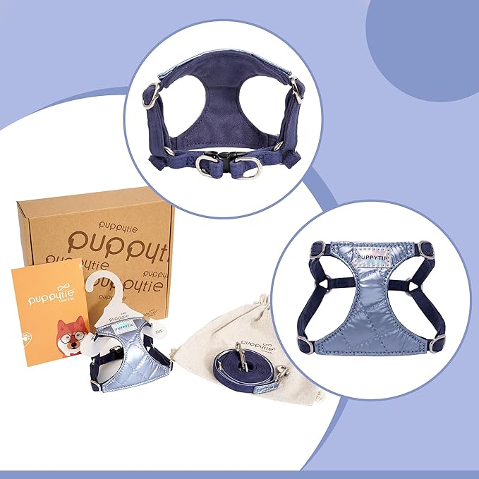 Puppytie No Pull xs Dog Harness with Multifunction Dog Leash,Soft Adjustable No Choke Escape Proof Pet Harness Vest,Glossy Sapphire Blue,XXS Puppytie