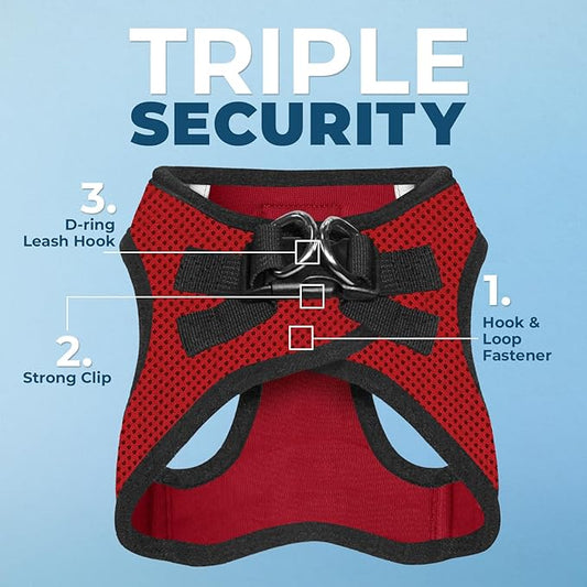 Voyager Step-in Air Dog Harness - All Weather Mesh, Reflective, No Pull Harness for Small, Medium Dogs, Cats - Secure with Hook & Loop Fastener, Buckle, Double D-Rings - Red/Black Trim, XXXS BestPetSuppliesLLC