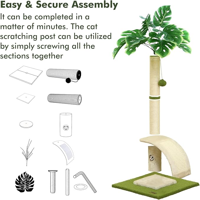 Cat Scratching Post, 35" Tall Cat Scratcher Kitten Scratch Post with Sisal Rope for Indoor Cats Claw Scratcher, Cat Tree with Dangling Ball for Kitties and Cats - PAWPICO