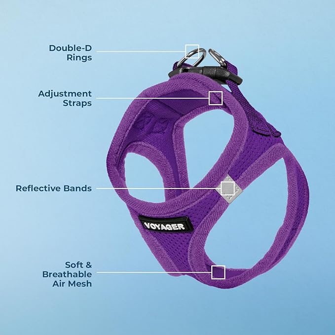 Voyager Step-in Air Dog Harness - All Weather Mesh, Reflective, No Pull Harness for Small, Medium Dogs, Cats - Secure with Hook & Loop Fastener, Buckle, Double D-Rings - Purple, XXS BestPetSuppliesLLC