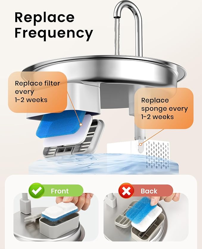 oneisall Cat Water Fountain Filters Replacement, 8 Pack Cat Fountain Filters for 67oz/2L Stainless Steel Cat Fountain Filters, Filters for Cat Water Fountain Easy to Install and Clean - PAWPICO