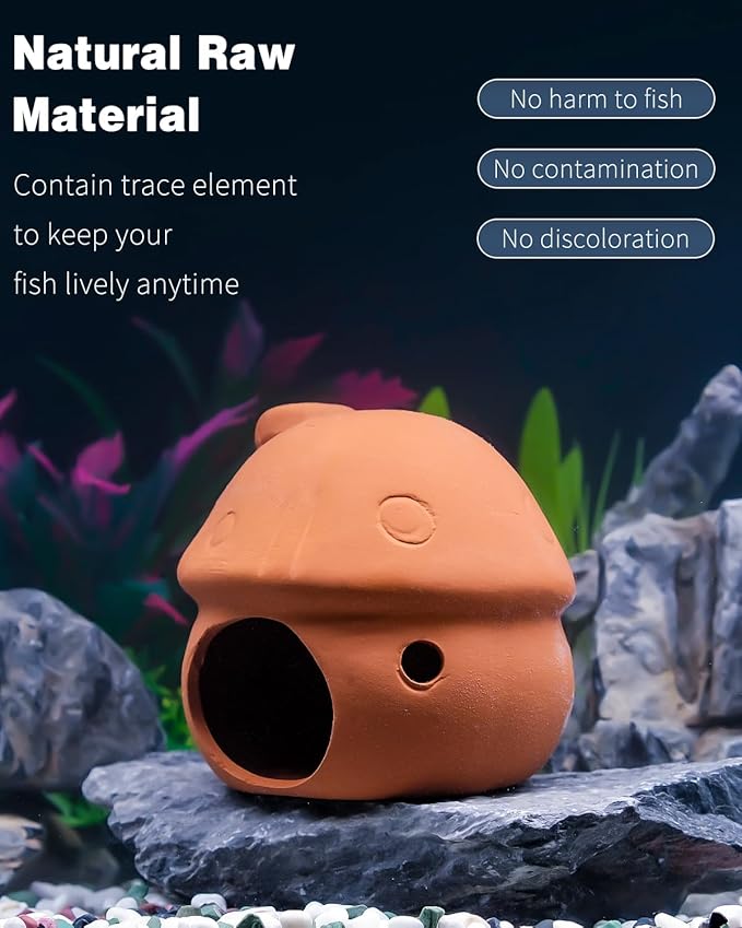 Uniclife Aquarium Mushroom House Fish Tank Decoration Ceramic Mushroom Hut Ornament for Fish Tank Landscape Aquarium Hideout Hideaway Spawning Cave Decor for Shrimp Betta Goldfish and Reptiles UnicLife