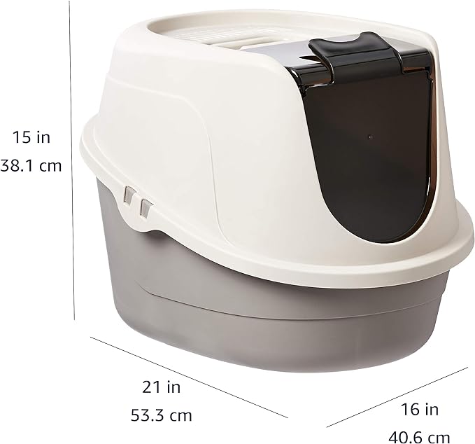 Amazon Basics No-Mess Enclosed Hooded Cat Litter Box, Standard, Multicolor, 21 in x 16 in x 15 in - PAWPICO
