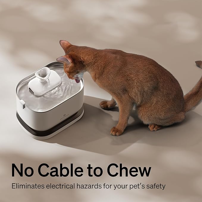 PETLIBRO Cat Water Fountain,Wireless Pet Fountain Battery Operated,2.5L/84oz Dockstream Automatic Dog Water Dispenser for Drinking with Quiet Pump Inside Stainless Steel Tray Easy Clean BPA-Free - PAWPICO