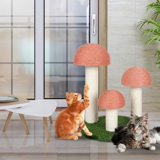 PowerKing Cat Scratching Post, Mushroom Claw Scratching Post for Cat, Natural Sisal Cat Scratchers with 3 Mushroom Pole, Cat Interactive Toys - PAWPICO