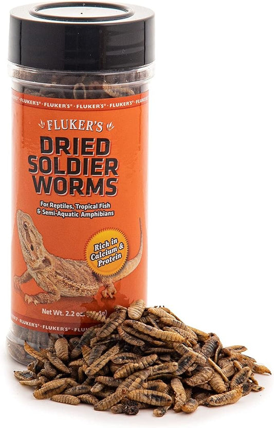 Fluker's Freeze Dried Soldier Worms, Ideal for Lizards, Reptiles, Birds, Fish, Hedgehogs, 1.7 oz Flukers