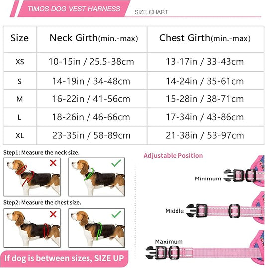 Timos No Pull Dog Harness, Release at Neck Reflective 3 Snap Buckles Adjustable No Choke Pet Vest with Front & Back 2 Leash Clips, Soft Padded Control Training Handle for Small Medium Large Dogs Timos