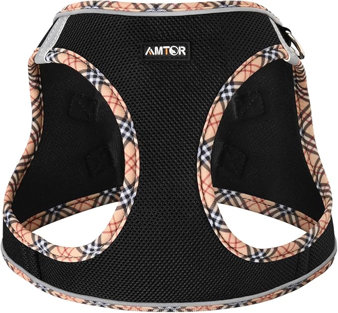 AMTOR Small Dog Harness with Leash Set, No Escape Easy Walk Puppy Harnesses for Training Walking, Step-in Reflective Soft Dogs Vest for XS S Medium Extra-Small Large Sized Dog(BlackYellow,M) AMTOR