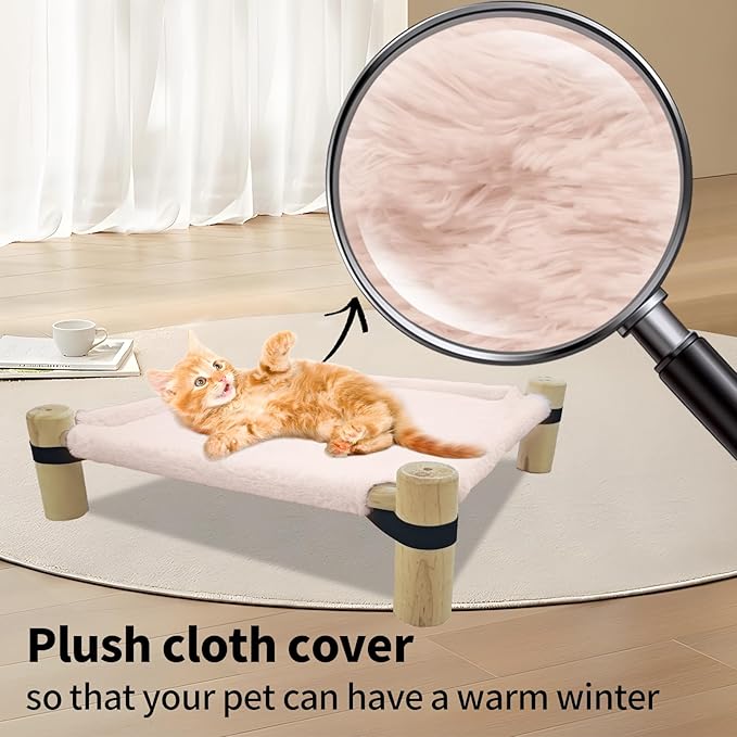 Cat/Dog Bed,Wooden Pet Hammock Bed,Elevated Breathable Dog Bed, Detachable Portable Indoor/Outdoor Cat Beds&Furniture,Suitable for Kitty,Puppy,Bunny and Small Animal(Pink) - PAWPICO