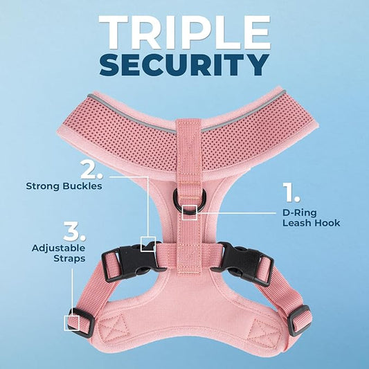 Voyager Aerolite No Pull Mesh Dog Harness with Lightweight, Soft, Breathable, Reflective Stitching, and Adjustable Straps for Walking, Running, Training, Heavy Duty and Durable - Pink, L BestPetSuppliesLLC