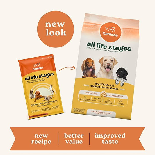 Canidae All Life Stages Real Chicken & Ancient Grains Recipe – High Protein Premium Dry Dog Food for All Ages, Breeds, and Sizes– 27 lbs. - PAWPICO