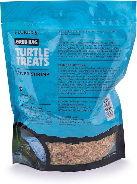 Fluker's Grub Bag Turtle Treats, High Protein Freeze Dried River Shrimp, For Aquatic Turtles, Amphibians, and Reptiles, 12 oz Flukers