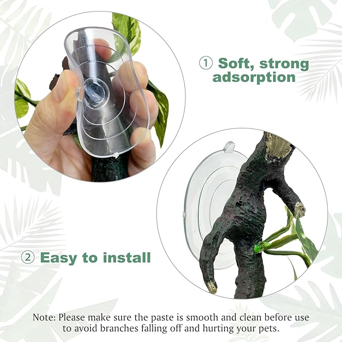 Fhiny Snake Climbing Branch, 2 PCS Resin Reptile Branches for Climbing with Suction Cups Frog Terrarium Plants Reptile Tank Decor Accessories for Frog Corn Snake Lizard Bearded Dragon Gecko Fhiny