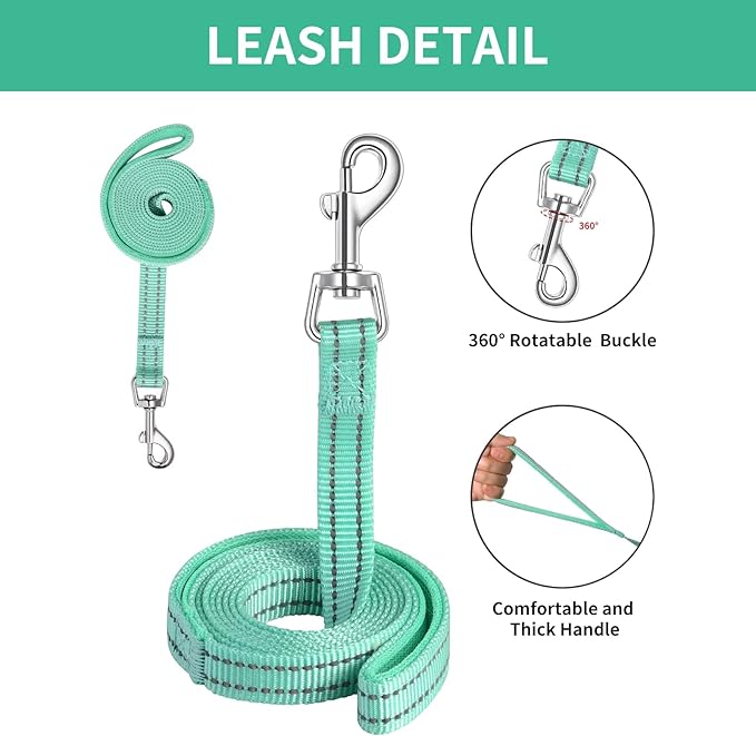 AMTOR Small Dog Harness with Leash Set, No Escape Easy Walk Puppy Harnesses for Training Walking, Step-in Reflective Soft Dogs Vest for XS S Medium Extra-Small Large Sized Dog(Green,XS) AMTOR