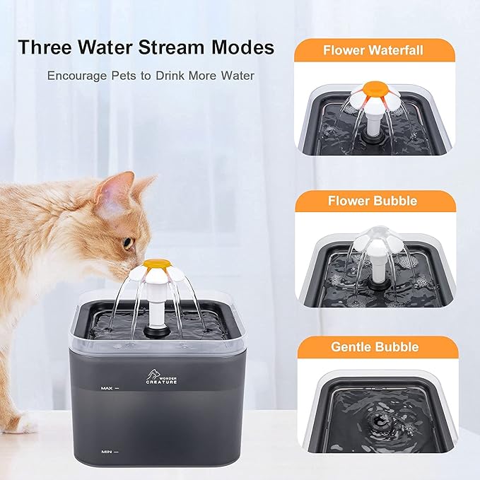 Cat Water Fountain, 67oz/2L Automatic Cat Drinking Fountain, Pet Water Fountain with LED Light and Filter for Cats and Small Dogs (Grey) - PAWPICO