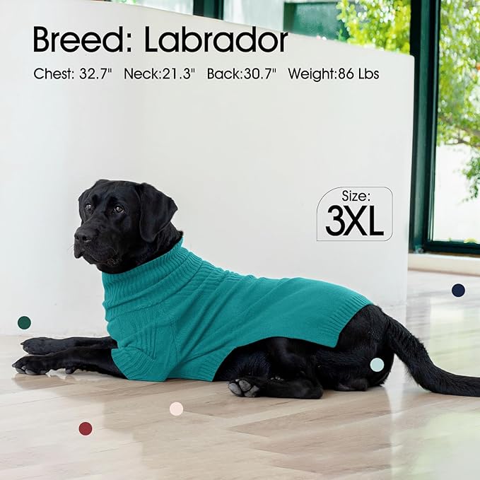 IECOii Extra-Large Dog Sweater 4XL,Christmas Dog Sweaters for Extra Large Dogs Girl Boy,Turtleneck Knitted Knitwear Easy On Doggie Sweatshirt Dog Sweater for Doberman,Great Dane(Lake-Green,XXXXL) - PAWPICO