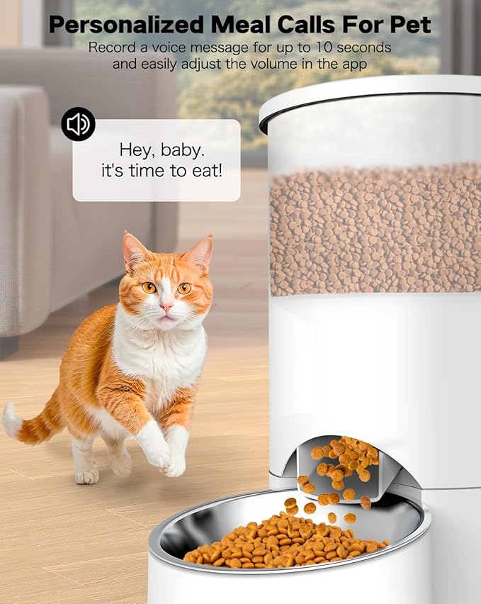 SURDY Automatic Cat Feeder for 2 Cats, 3L Cat Food Dispenser Auto Cat Feeder with 2 Stainless Bowls, 10s Meal Call Dual Power Supply and Timer Setting 12 Portions 6 Meals Per Day for Cats (White, 3L) - PAWPICO