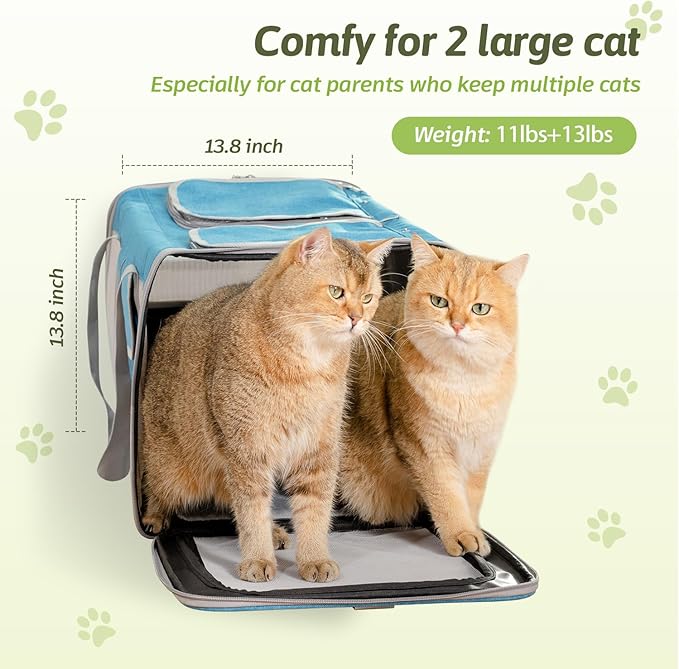 Sedioso Large Cat Carrier for 2 Cats, 21.7x 13.8x 13.8in Pet Carrier for Cat and Dog Up to 38lbs, All-Sided Mesh Cat Carrier with Great Ventilation, Portable Soft Sided Pet Carrier for Traveling(Blue) - PAWPICO