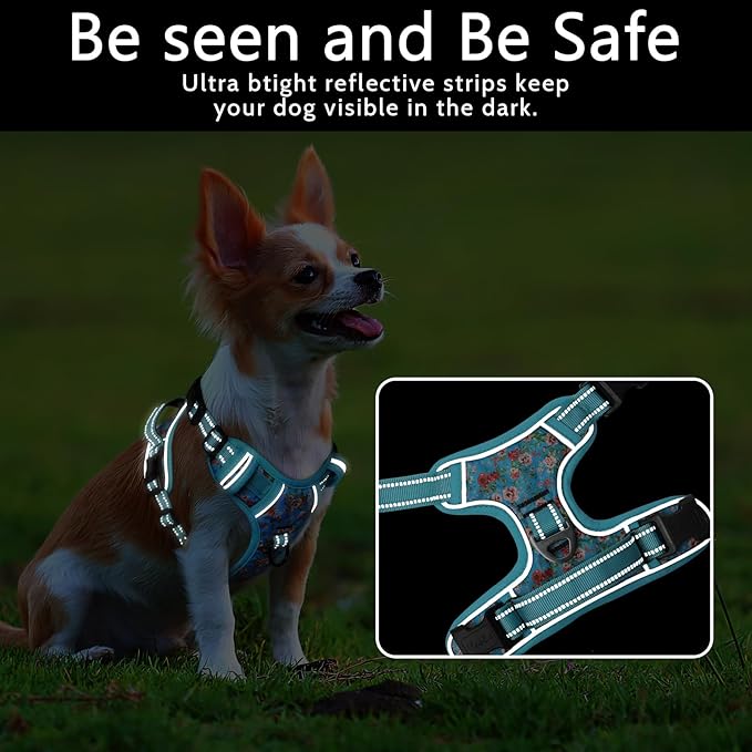Timos No Pull Dog Harness,NO Need Go Over Dogs Head 3 Snap Buckles Reflective Oxford No Choke Puppy Harness with Front & Back 2 Metal Leash Clips Soft Padded Vest Harnesses for Small Medium Large Dogs Timos