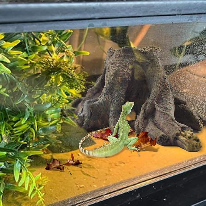 5 PCS Tank Accessories for Bearded Dragon Include Resin Hollow Tree Root Reptile Habitat Hideout Decor Hanging Jungle Vines Flexible Leaves Climbing Decorations for Lizard Gecko Chameleon Spider MUYG