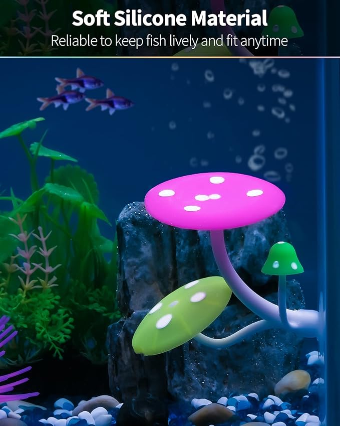 Uniclife Betta Mushroom Hammock Soft Aquarium Rest Bed Fish Breeding Playing Pad with Suction Cup Silicone Ornament Decoration Colorful Lifelike Decor for Fish Tank Landscape, 2 Pack UnicLife