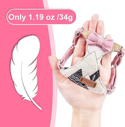 Puppytie No Pull xs Dog Harness with Multifunction Dog Leash,Soft Adjustable No Choke Escape Proof Pet Harness Vest,Suede Bow Pink,XXS Puppytie