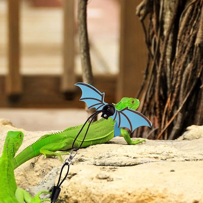 Bearded Dragon Carrier Sling, Adjustable Blue Bearded Dragon Leash with Wings, Pet Carrier Backpack for Bearded Dragon Reptile (Blue) Betinyar