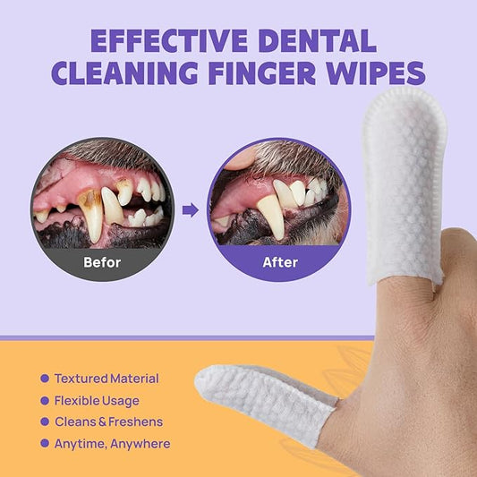 HICC PET Teeth Cleaning Wipes for Dogs & Cats, Remove Bad Breath by Removing Plaque and Tartar Buildup No-Rinse Dog Finger Toothbrush, Disposable Gentle Cleaning & Gum Care Pet Wipes, 50 Counts HICCPET