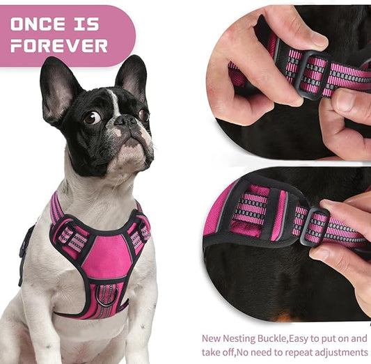 BUMBIN Dog Harness for Large Dogs, No Pull Adjustable No Choke Pet Vest with Dog Leash Fit Smart Reflective Pet Walking Harness for Training Easy Control Soft Handle Rose Red XL BUMBIN
