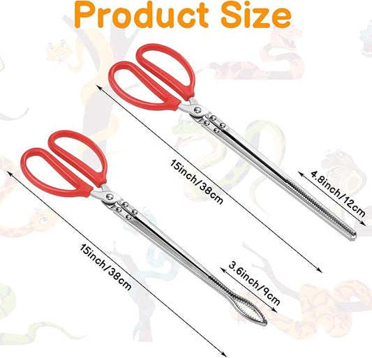 2 Pcs Snake Feeding Tongs, Snake Hook Snake Grabber Tool Snake Stick Reptile Tongs for Ball Python Tank Accessories Snake Tank Accessories(15in) XLSXEXCL