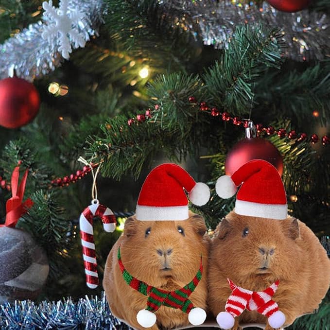 8 Pack Christmas Small Animal Costume Guinea Pig Santa Hat Small Pet Hat with Scarf for Rabbit Hamster Ferrets Chinchilla Hedgehog Lizard Bearded Dragon Christmas Party Outfit FUEAWIM
