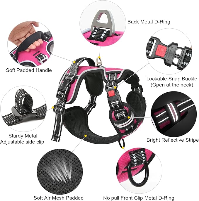 Timos No Pull Dog Harness, No Choke Front Lead Dog Reflective Harness, Adjustable Soft Padded Pet Vest with Easy Control Handle for Small Medium Large Dogs Timos