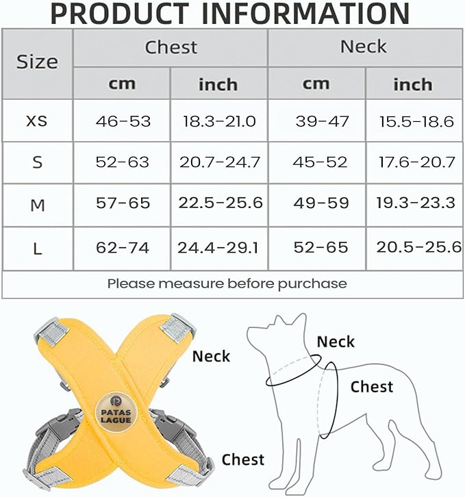 Patas Lague Dog Harness with Leash Set Adjustable Soft Padded Step-in Dog Vest No Choke No Pull Reflective for Small Medium Pets with Poop Bags and Dispenser, Solid and No-chew, Yellow S PatasLague