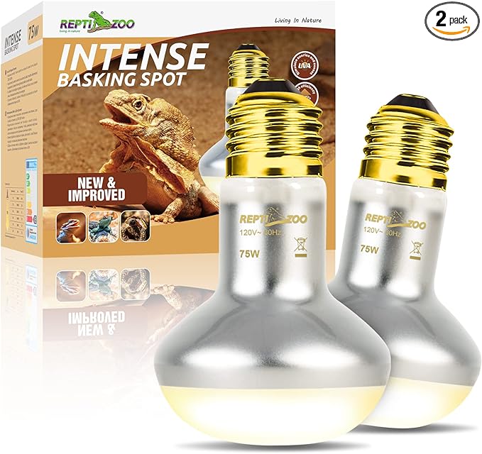 REPTI ZOO 2 Pack Heat Lamp 75W, Intense Basking Spot Simulated Natural Sunlight Heating Lamp Bulb, Heat Emitter UVA Heat Lamp Bulb for Reptile Chickens Pet Brooder REPTIZOO
