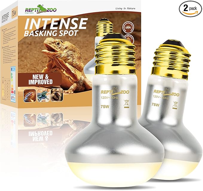 REPTI ZOO 2 Pack Heat Lamp 75W, Intense Basking Spot Simulated Natural Sunlight Heating Lamp Bulb, Heat Emitter UVA Heat Lamp Bulb for Reptile Chickens Pet Brooder REPTIZOO
