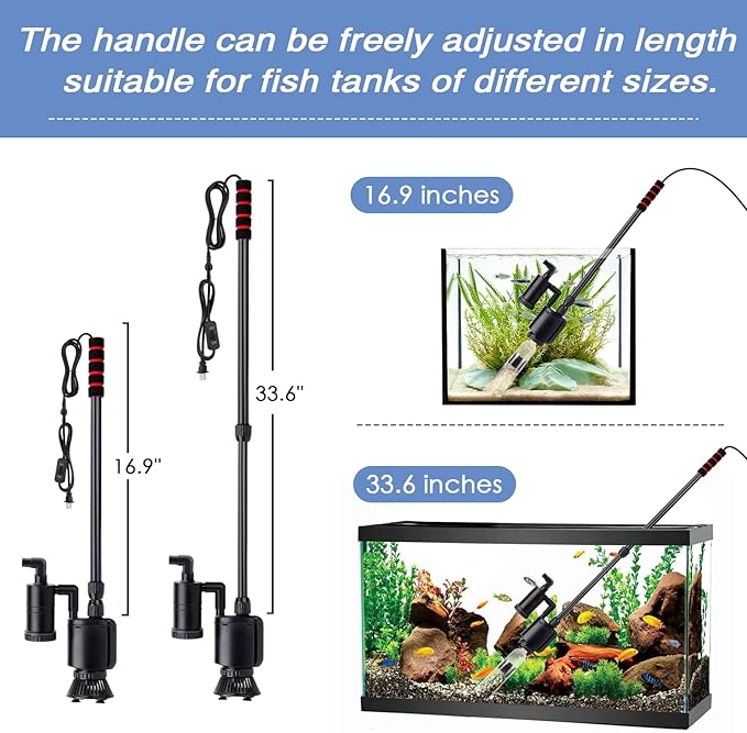 AQQA Electric Aquarium Gravel Cleaner, 6 in 1 Automatic Fish Tank Cleaning Tools Gravel Vacuum for Aquarium, Suitable for Change Water Wash Sand Water Filter and Water Circulation (320GPH, 20W) AQQA