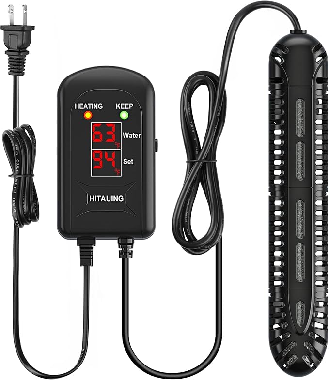 HiTauing Aquarium Heater, 200W Fish Tank Heater with LED Digital Display & 5 Safety Protection, Submersible Aquarium Heater with 2 Suction Cup and 5.9Ft Cord for 20-40 Gallon Fish Tank. HiTauing