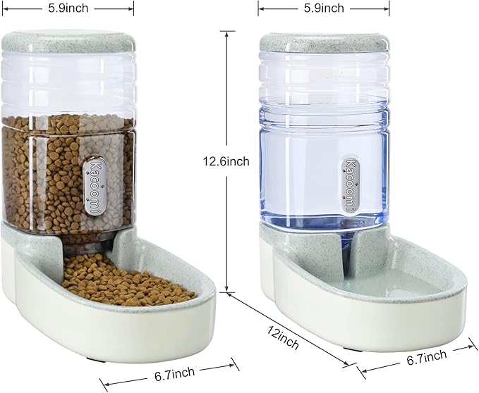 Automatic Dog Cat Feeder and Water Dispenser Gravity Food Feeder and Waterer Set with Pet Food Bowl for Small Medium Dog Puppy Kitten, Large Capacity 1 Gallon x 2(Grey) - PAWPICO