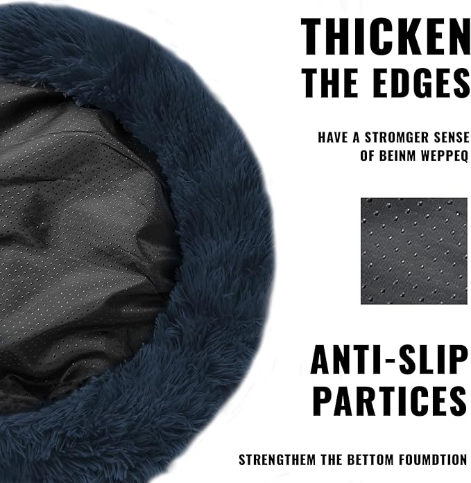 ShinHye Cat Bed Round Plush Fluffy Hooded Cat Bed Cave, Cozy for Indoor Cats or Small Dog beds, Soothing Pet Beds Doughnut Calm Anti-nxiety Dog Bed - Waterproof Bottom Washable (20×20inch, Dark Grey) - PAWPICO