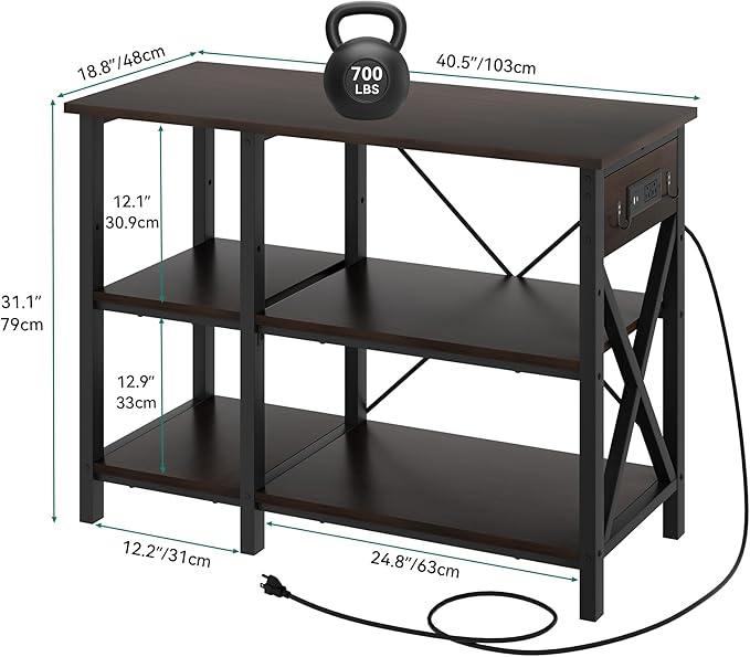 YITAHOME 40-50 Gallon Fish Tank Stand with Power Outlet, 40x18 Inch Metal Aquarium Stand with 3-Tier Adjustable Storage Shelves and Hooks, 700LBS Capacity, Black YITAHOME