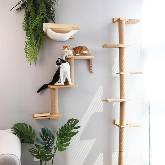 FUKUMARU Cat Wall Shelves, 3 in 1 Transformable Cat Scratching Post Wall Mounted, DIY Cat Wall Jungle and Cats Perch Platform Supplies, Suit for Cats Climb, Play, Nap, Scratch - PAWPICO