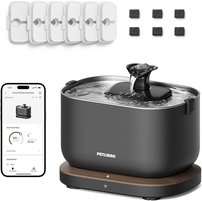 Bundle of PETLIBRO App Cat Water Fountain, 2.5L/84oz Dockstream Pet Fountain for Cats Inside with 2.4GHz Wi-Fi + PETLIBRO 6 Pack Replacement Filters for Dockstream Cat Water Fountain - PAWPICO