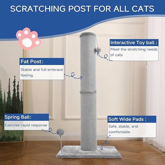 Cat Craft Cat Scratching Post Carpet Scratching Post 40" for Indoor Cats, Tall Cat Scratch Post, Carpet Cat Scratcher with Replaceable Toys, Sturdy Base, Large, Light Gray - PAWPICO